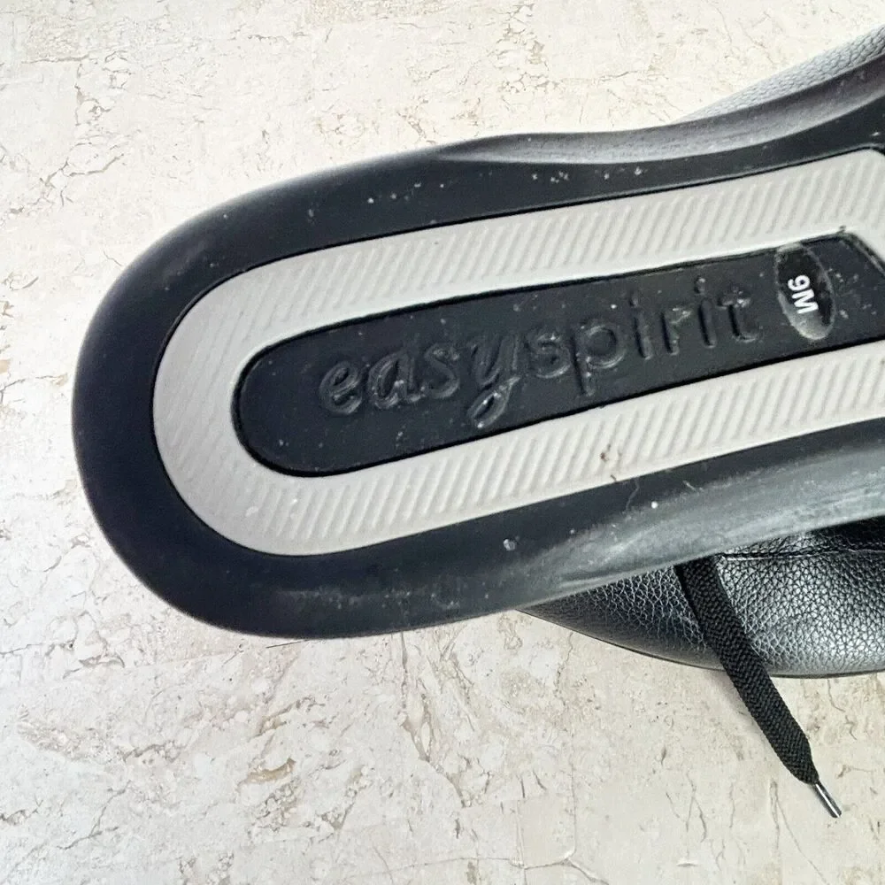 Easy Spirit Black Leather Sneakers Womens 9 Walking Shoes Excellent!